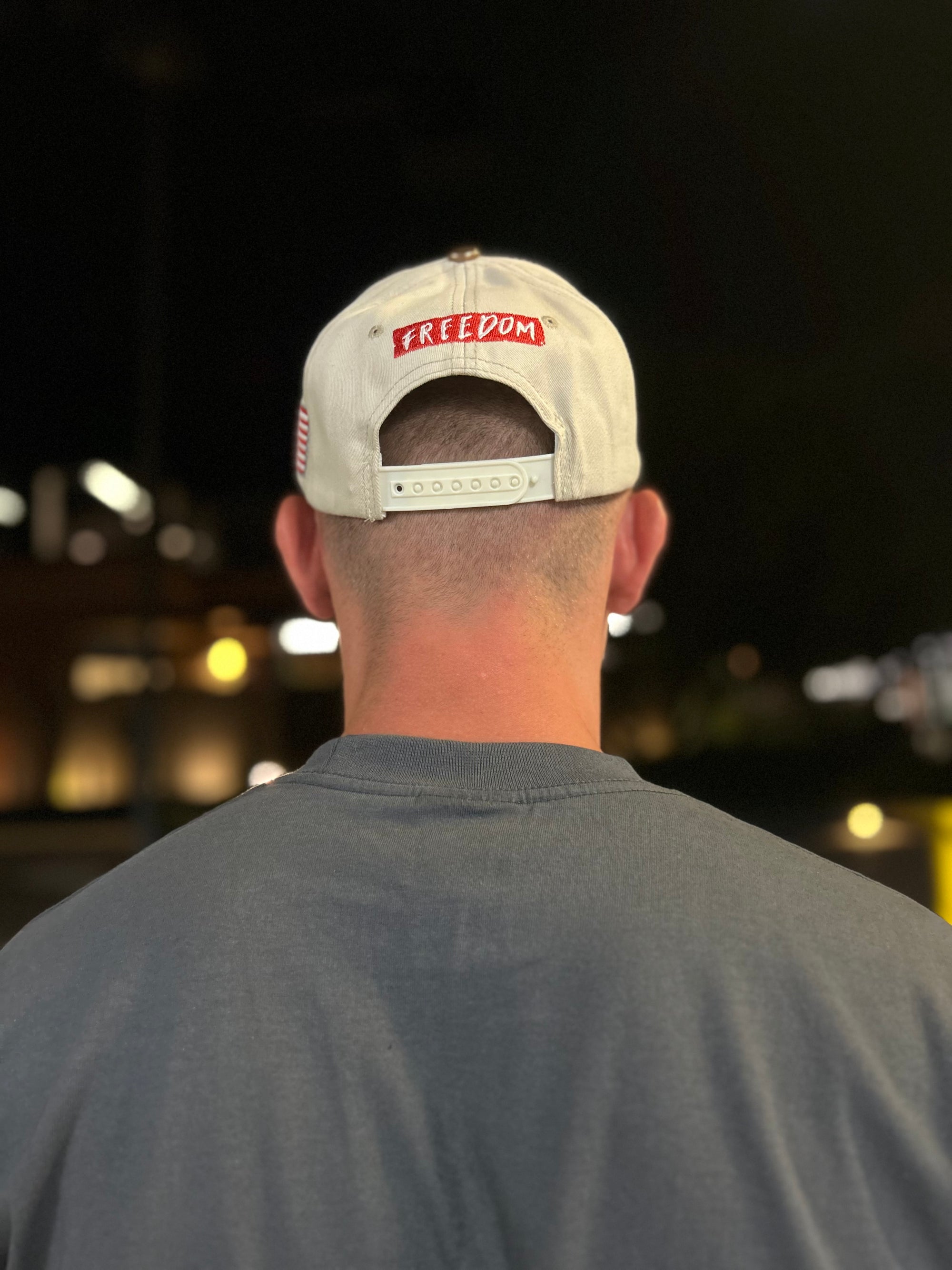 Freedom Eagle American Flag Hat – White/Gold Embroidered