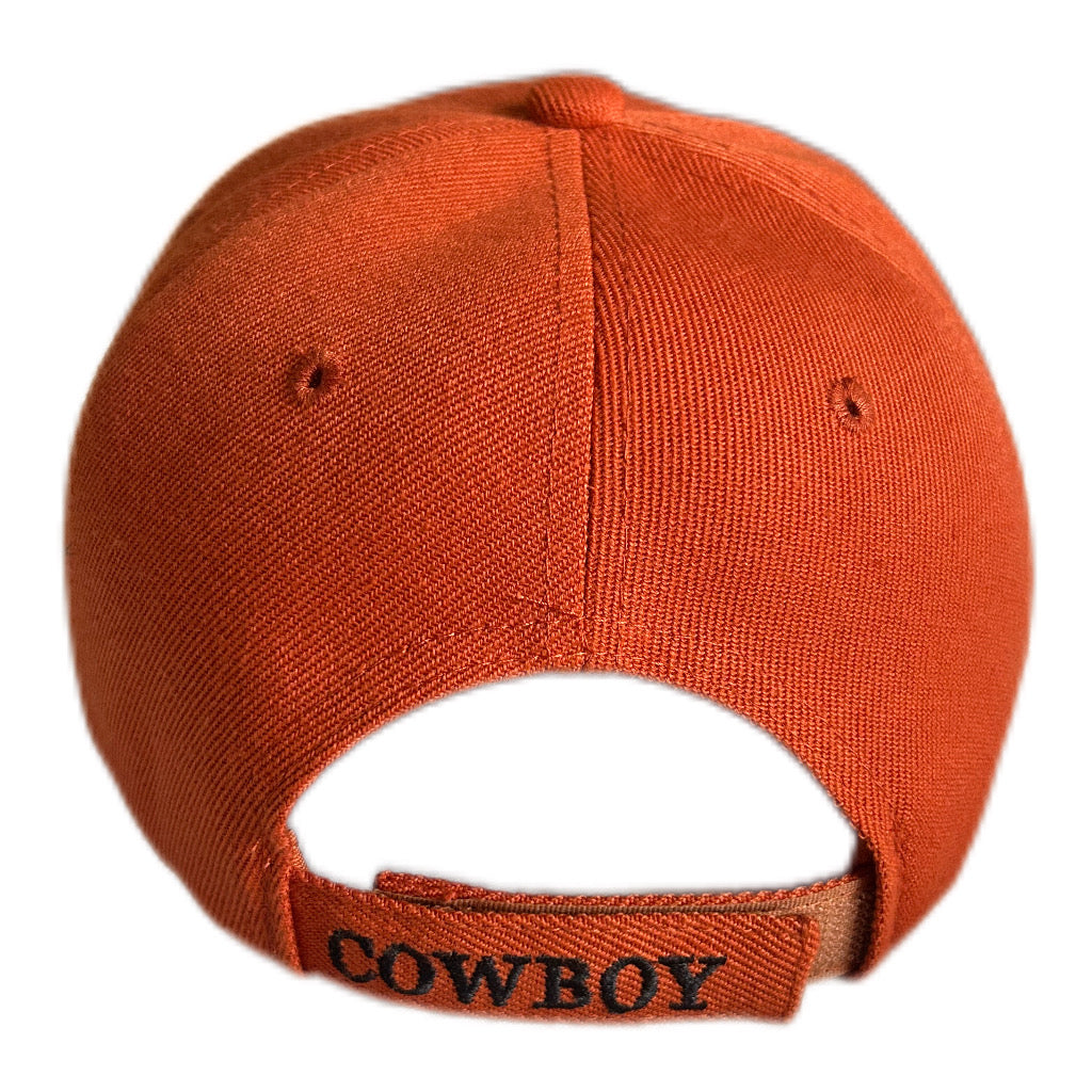 Cowboy Embroidered Hat – Burnt Orange (Velcro Strap)