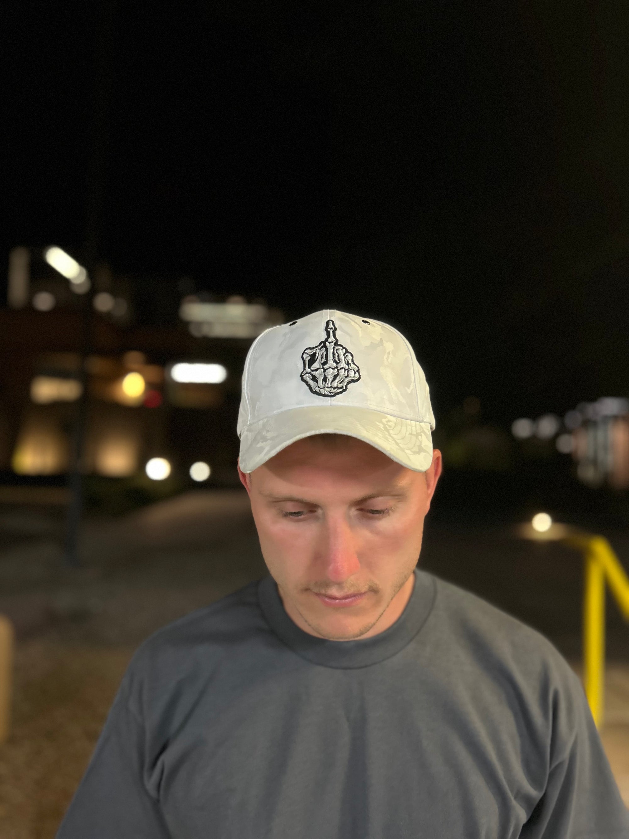 Skeleton Middle Finger Camo Hat – Embroidered