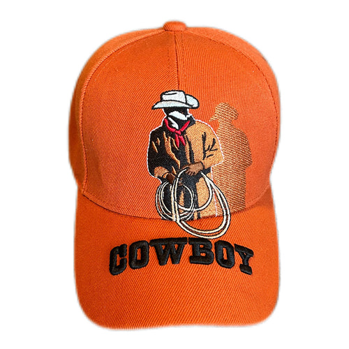 Cowboy Embroidered Hat – Burnt Orange (Velcro Strap)