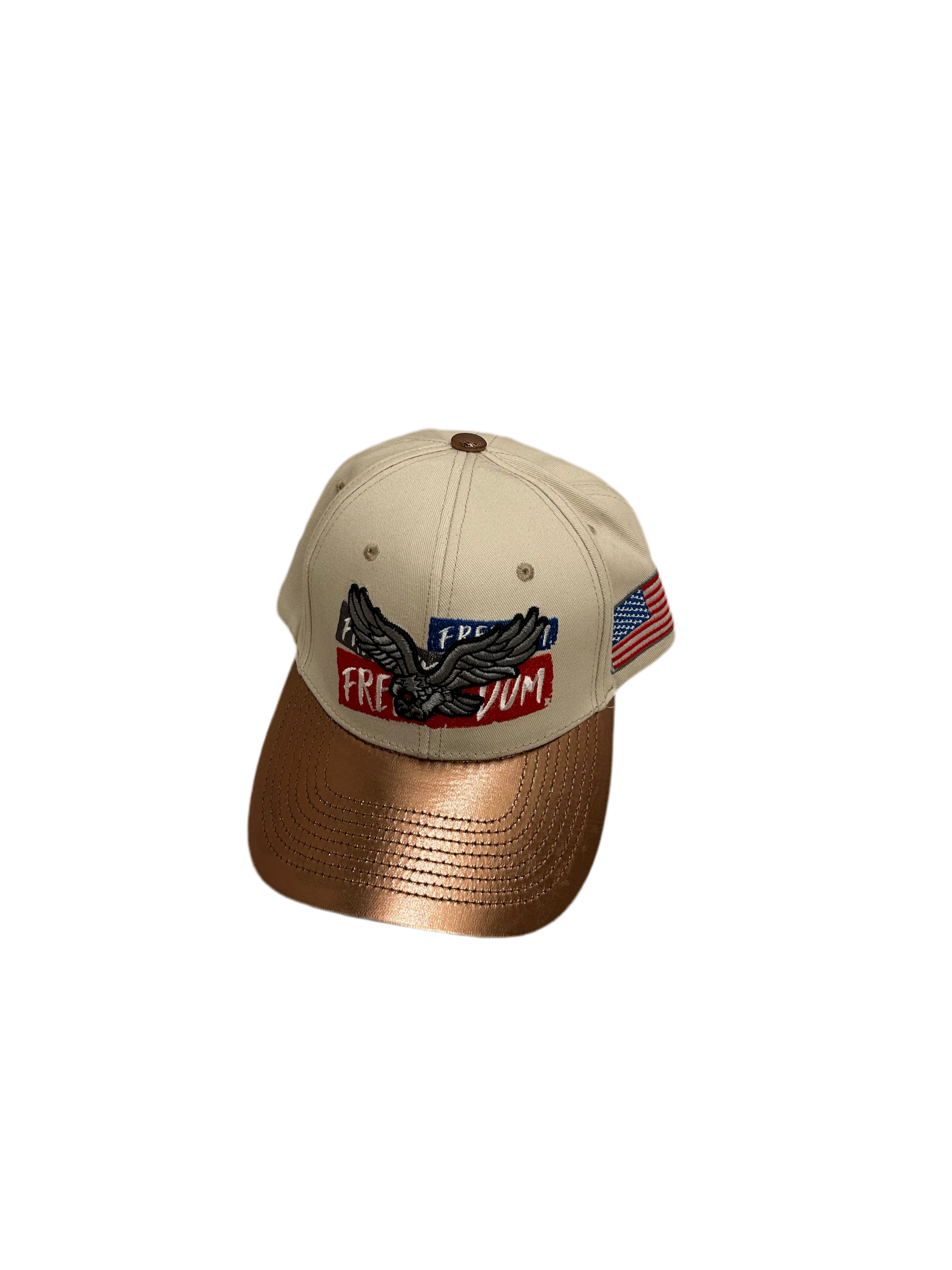 Freedom Eagle American Flag Hat – White/Gold Embroidered