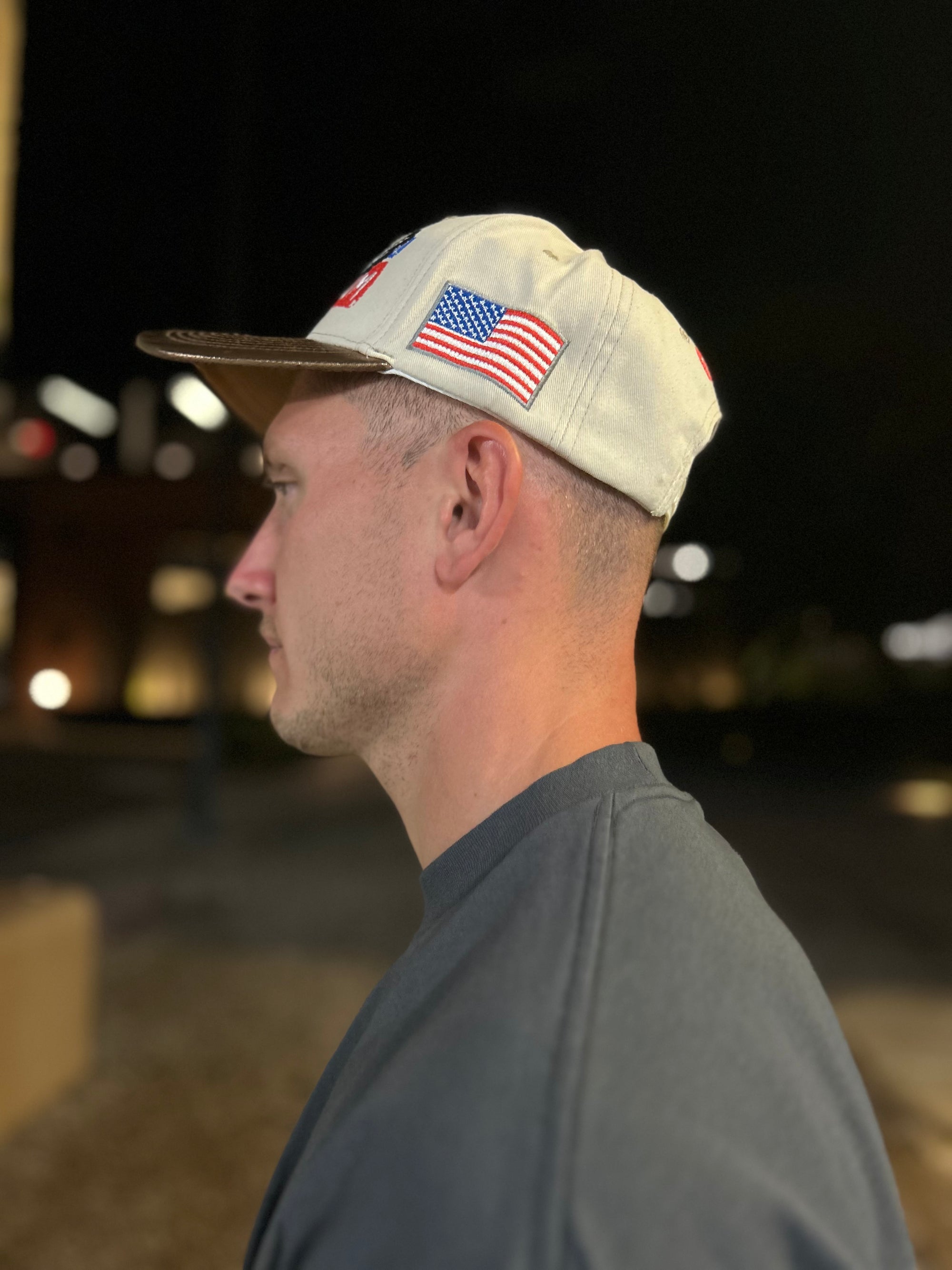 Freedom Eagle American Flag Hat – White/Gold Embroidered