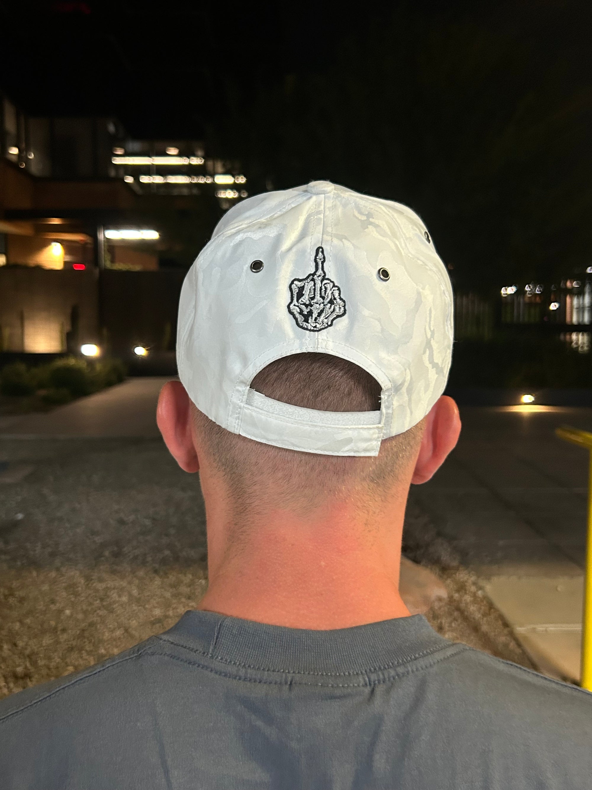Skeleton Middle Finger Camo Hat – Embroidered